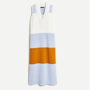 J. Crew White, Light Blue, and Orange Midi Dress